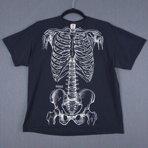 Vintage Leslie Arwin Skeleton Shirt Mens 2XL Black Anatomy Art Double Sided 1978